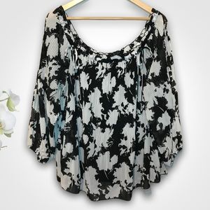 Lane Bryant Floral Top On Off Shoulder Size 14 / 16 Pleated Ruffle Peplum Blouse